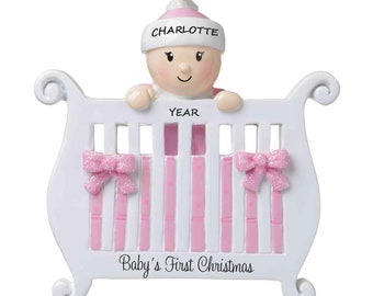 Baby Girl's 1st Christmas - Baby Crib Personalized Christmas Ornament - Baby Boy's 1st Christmas