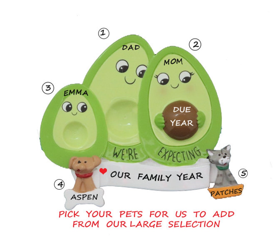 Personalized Christmas Ornament Pregnant Avocado Family 3 With 2 Dogs ...