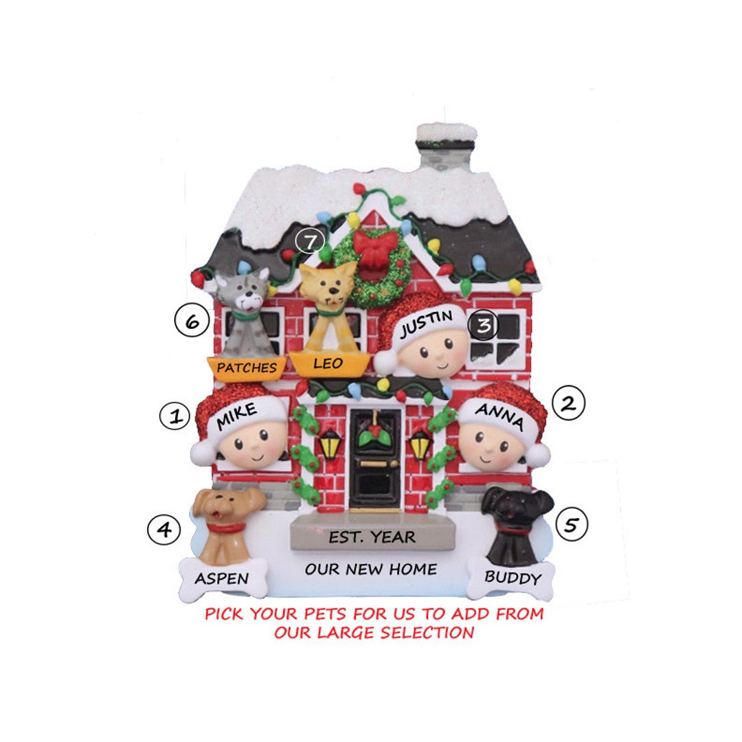 Personalized Family of 3 Home Ornament With 4 Dogs or Cats Added-3 ...