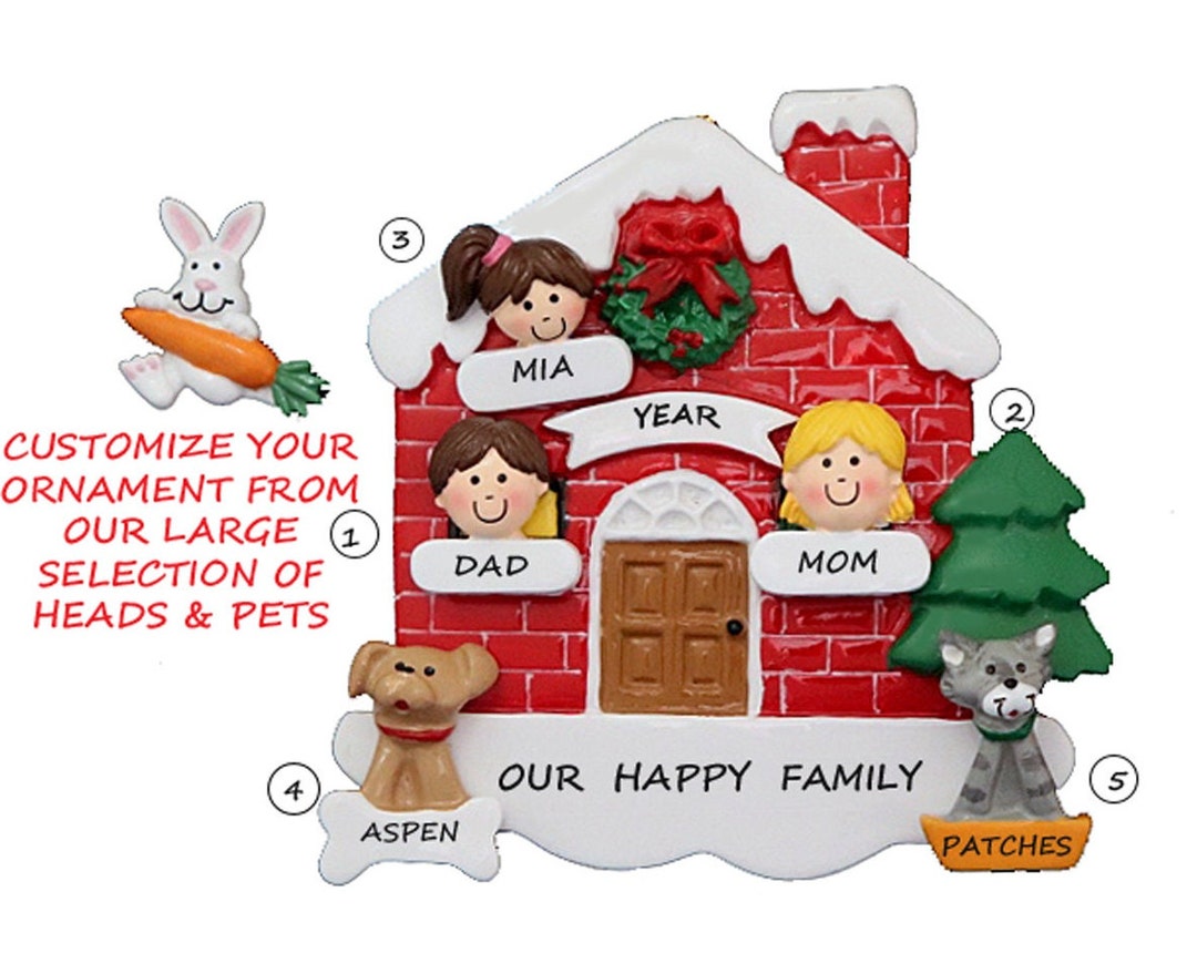 Personalized Family of 3 Happy Home Ornament With Cats, Dogs and Other ...