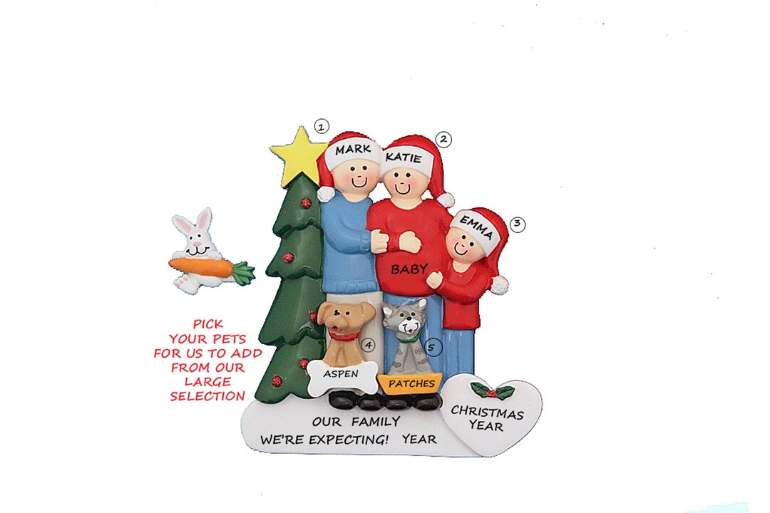 Expecting Family of 3 Ornament With 2 Dogs or Cats Added - Pregnant ...