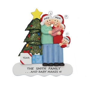 Family of 4 Personalized Ornament with New Baby- Family of 4 Ornament with New Baby Girl- Family of 4 Ornament with New Baby Boy