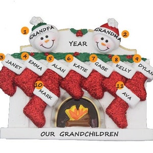 Personalized Family of 11 Fireplace Christmas Ornament Grandparents Ornament with 9 Grandkids