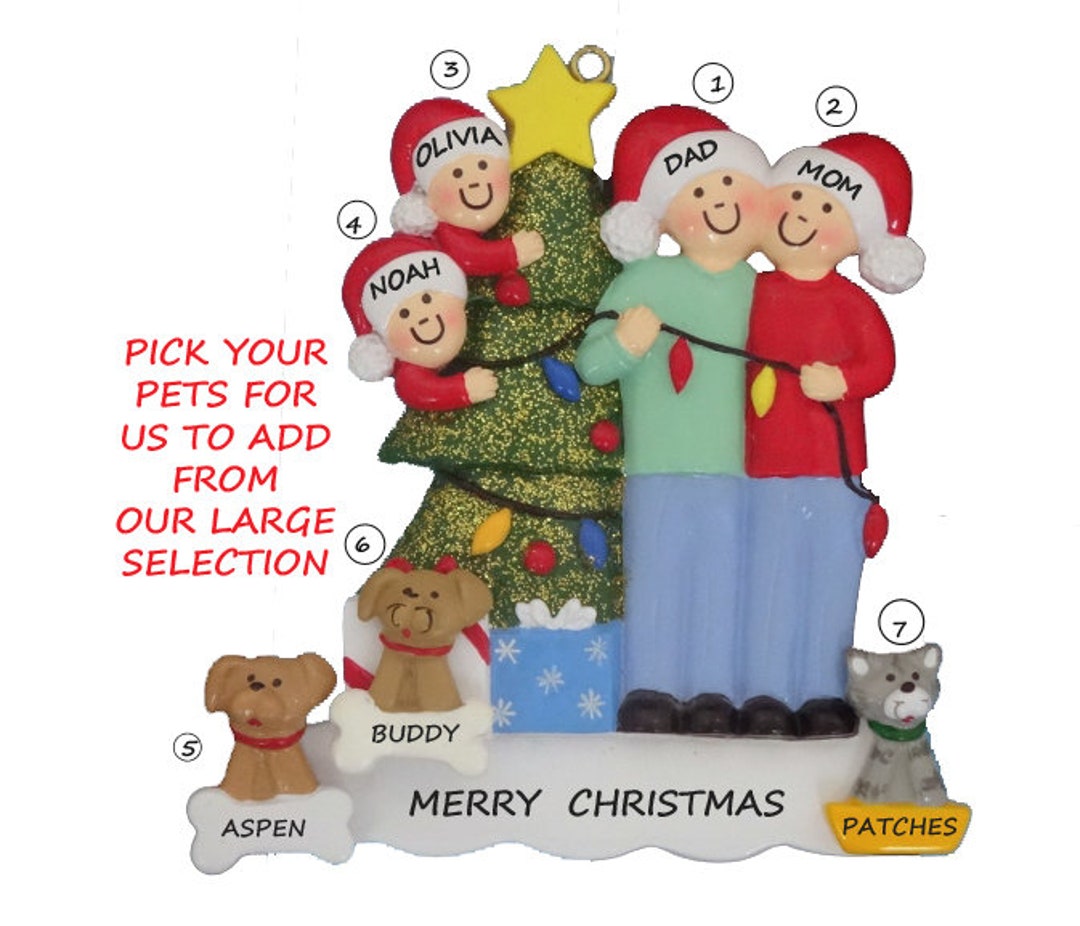 Family of 4 Personalized Ornament With 3 Custom Dogs Added -family of 4 ...