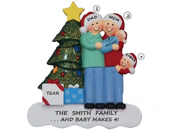 Family of 4 Personalized Ornament with New Baby- Family of 4 Ornament with New Baby Boy- Family of 4 Ornament with New Baby Girl