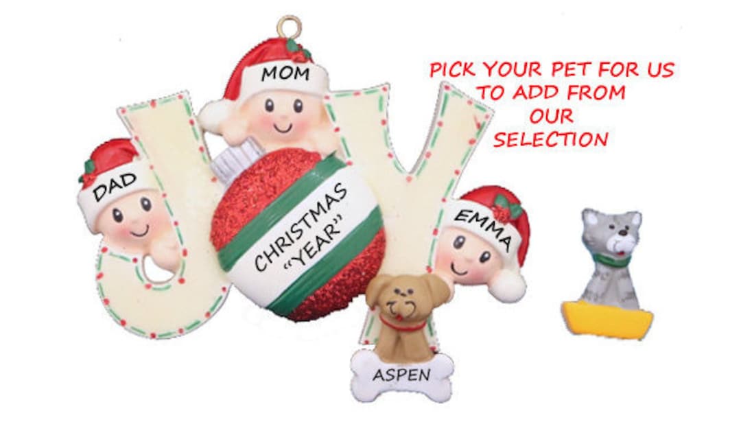 Joy Family 3 Personalized Ornament With Dog or Cat Added - Family of ...