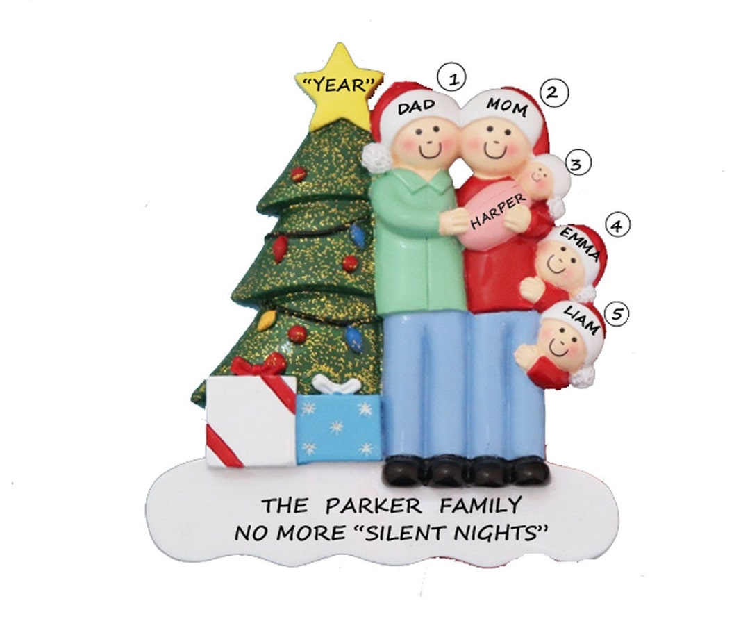 Family of 5 Personalized Ornament With New Baby Family of 5 Ornament