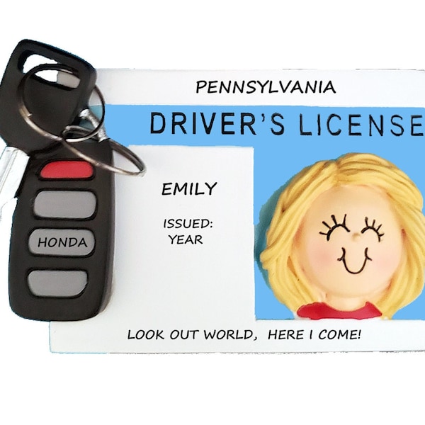 New Driver Personalized Christmas Ornament- Driver's License Personalized Christmas Ornament Ethnic Skin Tone Available