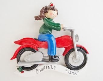 Female Motorcycle Rider Ornament - Personalized Motorcycle Female Rider Christmas Ornament