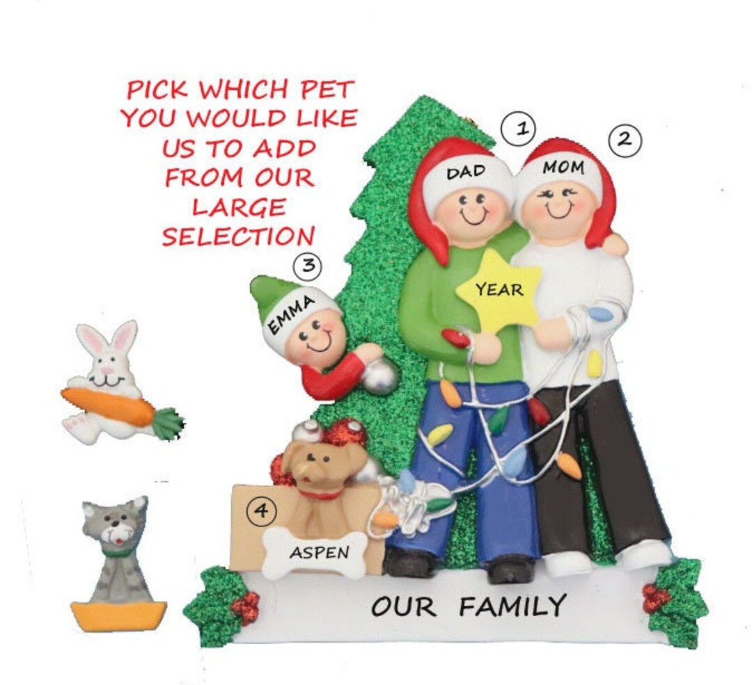 Family of 3 Personalized Ornament With Custom Dog or Cat Added ...