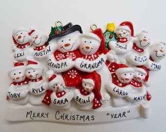 Personalized Family of 13 Christmas Ornament - Personalized Free - Grandparents with 11 Grandchildren Christmas Ornament