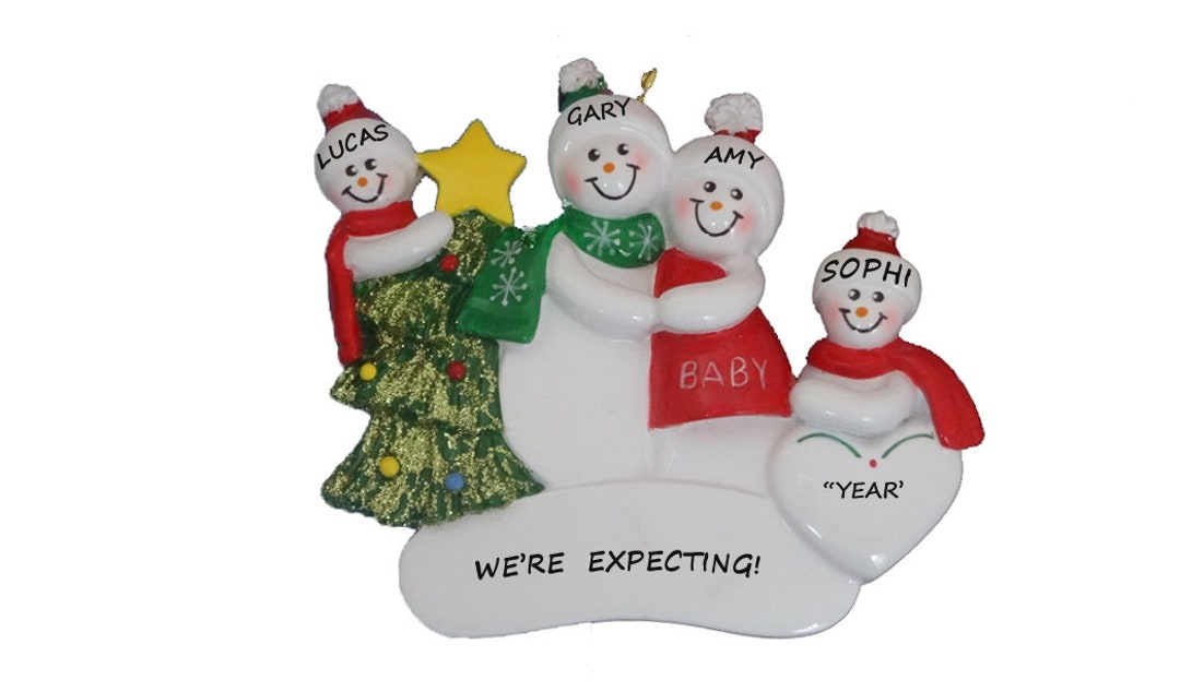 Expecting Snow Family of 4 Personalized Christmas Ornament - Waiting ...