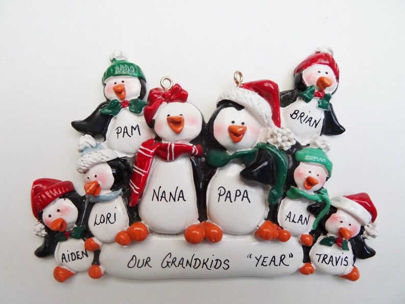 Personalized Christmas Ornament Penguin Family of 8 Etsy