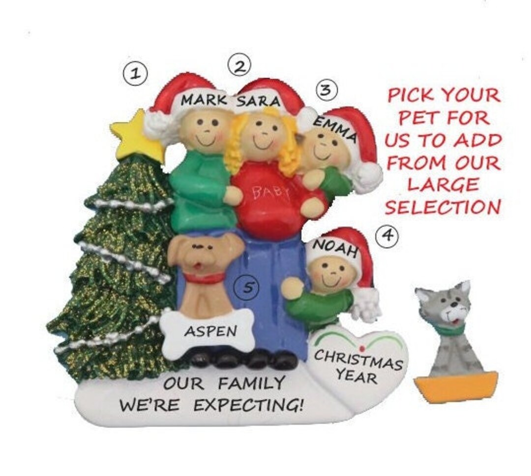 Expecting Family of 4 With Dog or Cat Personalized Christmas Ornament ...