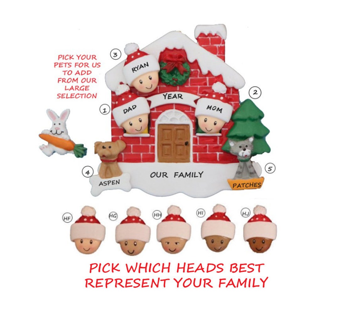 Personalized Family 3 House Christmas Ornament With Dogs or Cats-family ...