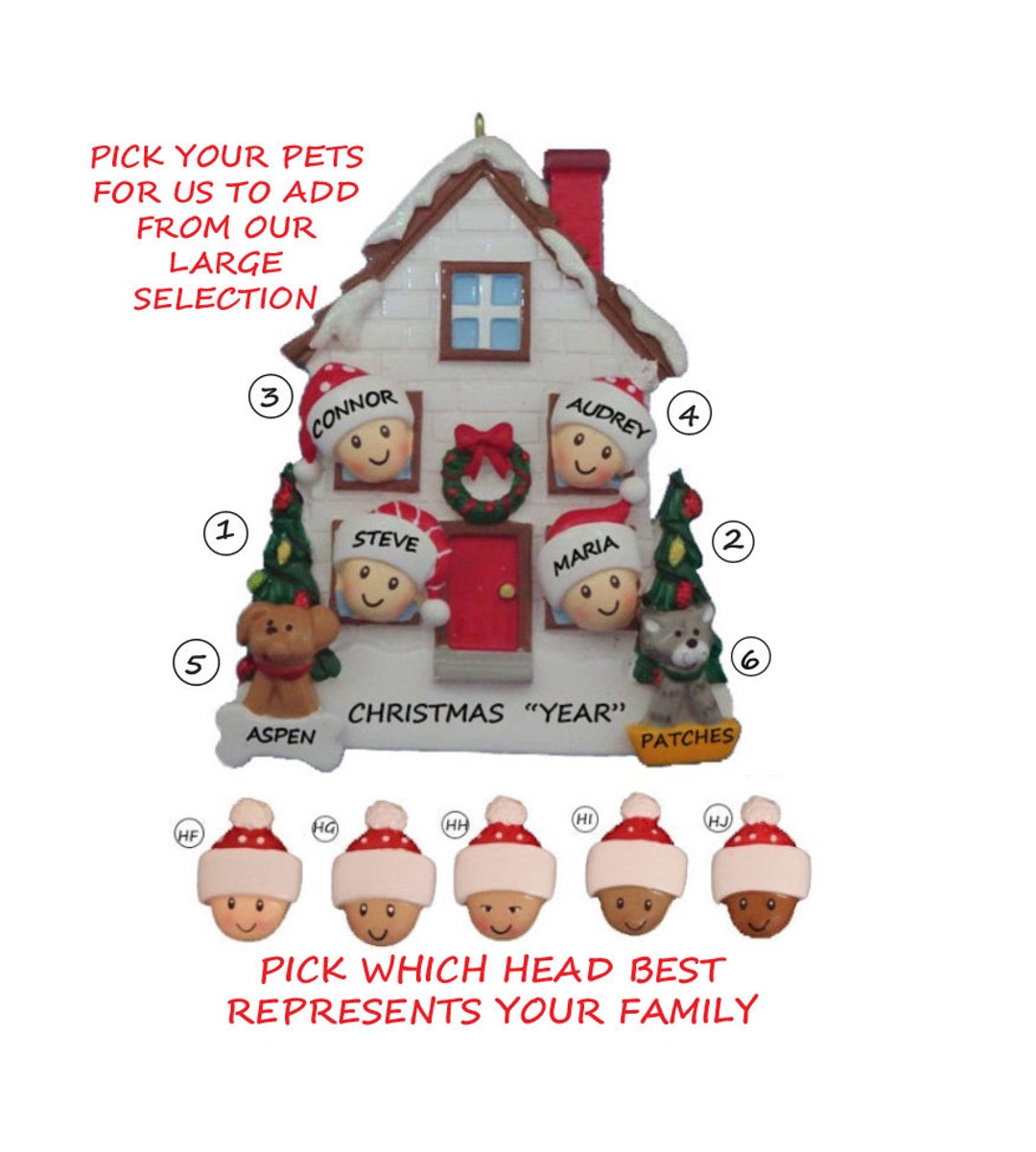 Personalized Family of 4 Home Ornament With Dogs or Cats Added - 4 ...