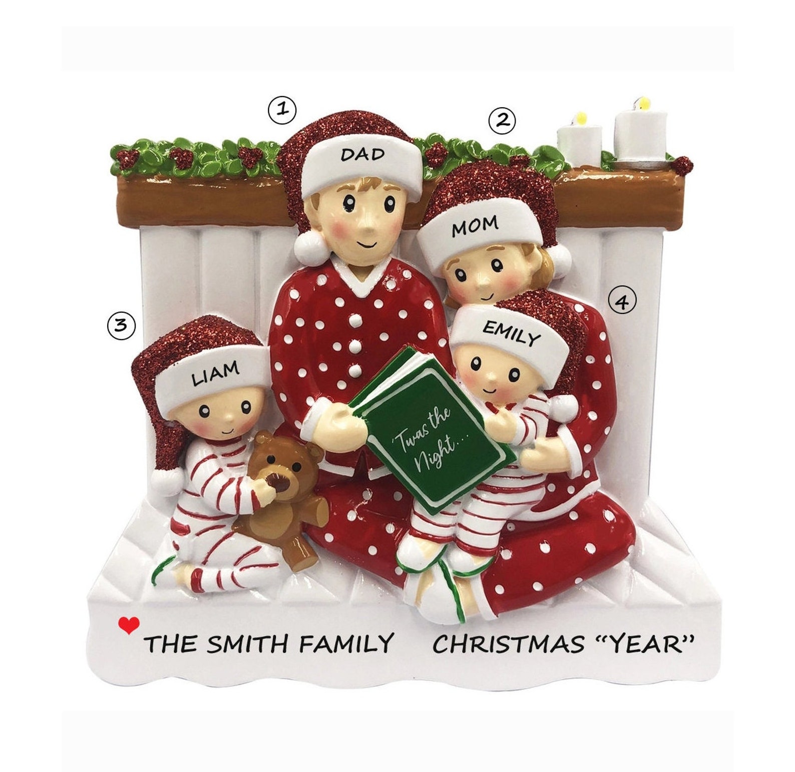 Personalized Ornament Reading in Bed Family of 4 - Bed Family of Four ...