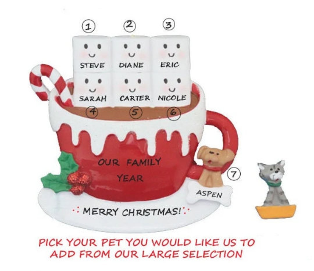 Personalized Ornament Marshmallow Family 6 With Dog or Cat Added ...