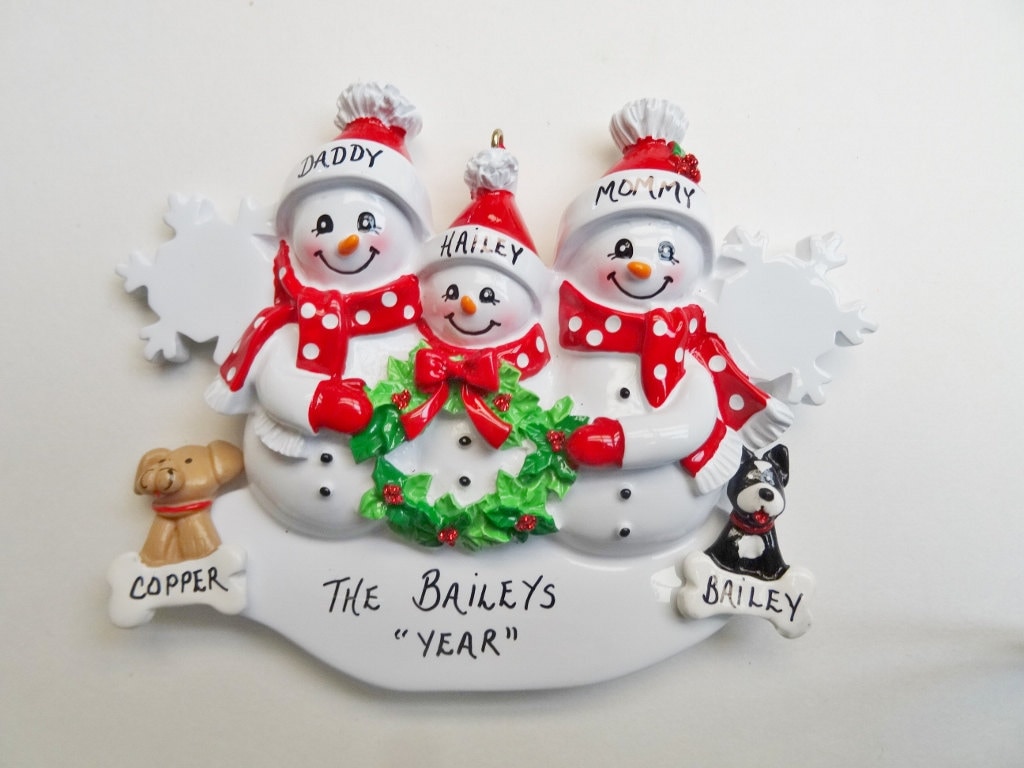 Personalized Family of 3 Ornament With 2 Dogs - Personalized Family of ...