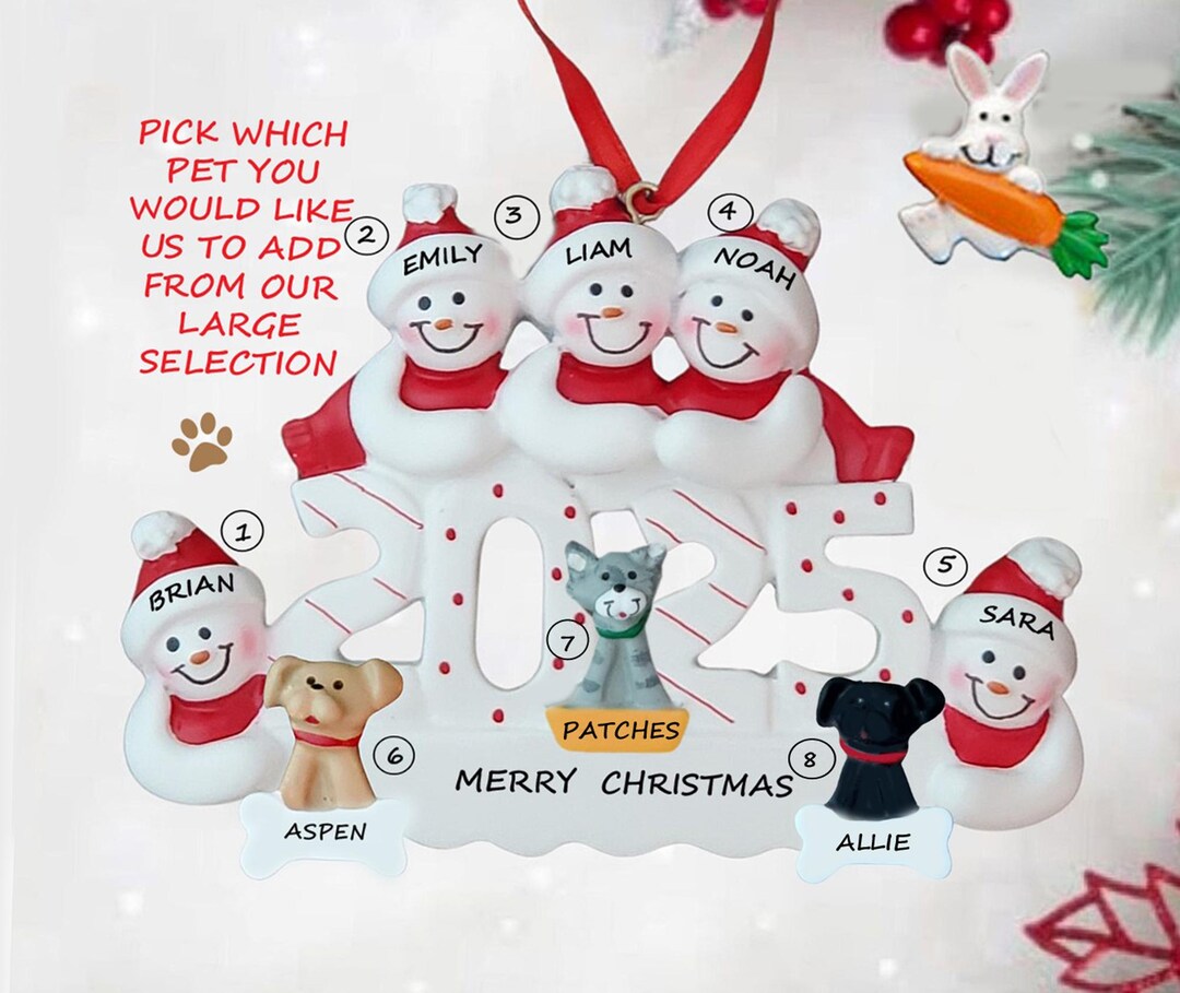 2025 Snow Family of 5 Personalized Ornament With 3 Dogs-snow Family 5 ...