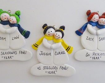 Personalized Football Fan Couple Ornament - Seahawks - Steelers - Patriots - Packers -Ravens - Bears - 49ers - Cowboys - Broncos - Raiders