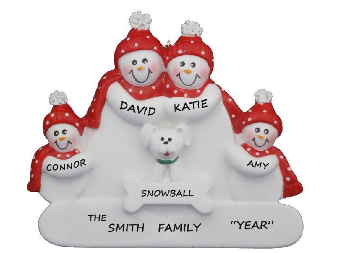 Family of 4 Christmas Ornament With Dog - Hand Personalized Free ...