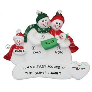 Family of 4 Personalized Ornament with New Baby- Family of 4 Ornament with New Baby Girl- Family of 4 Ornament with New Baby Boy