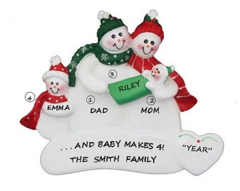 Family of 4 Personalized Ornament with New Baby- Family of 4 Ornament with New Baby Girl- Family of 4 Ornament with New Baby Boy
