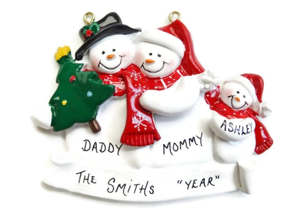 Personalized Snow Family of 3 Christmas Ornament - Personalized Free - Etsy