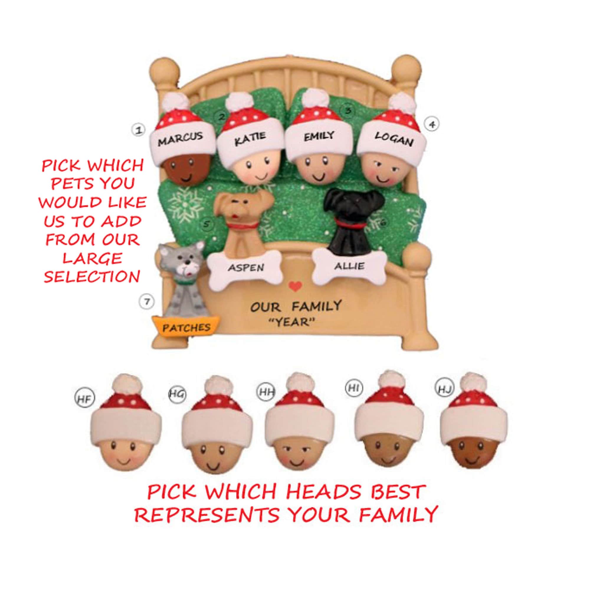 Personalized Family 4 Snuggled in Bed With 3 Dogs or Cats Added ...