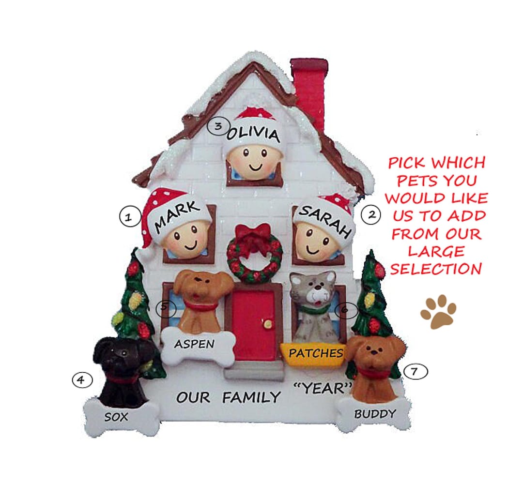 Personalized Family of 3 Home Ornament With 4 Dogs or Cats Added-3 ...