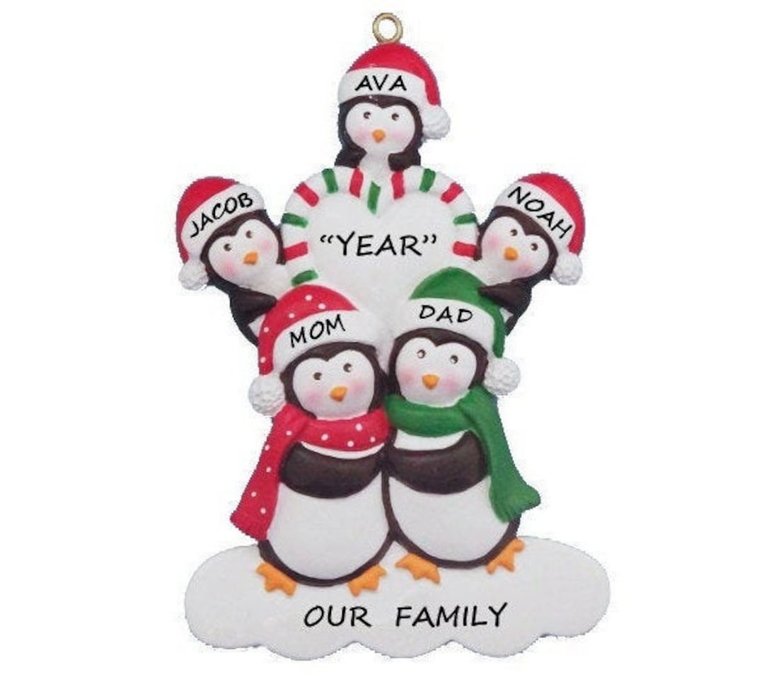 Personalized Penguin Family of 5 Christmas Ornament - Etsy