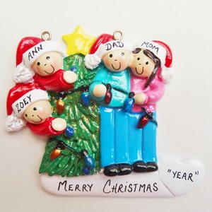 Family of 4 Decorating Tree Personalized Christmas Ornament-Family of Four Personalized Christmas Ornament-Family of 4 Personalized Ornament