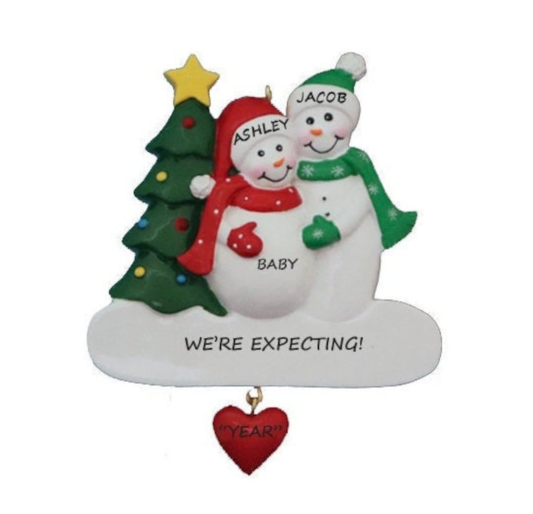 Personalized Christmas Ornament Pregnant Snow Couple - We're Expecting ...