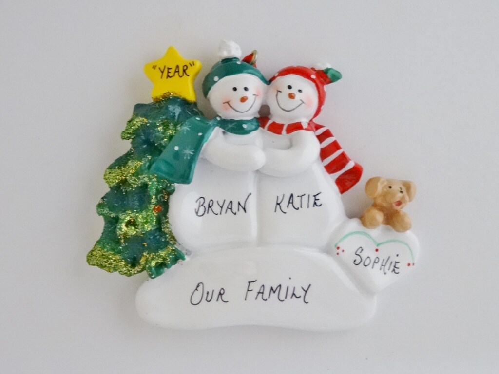 Couple with Dog Personalized OrnamentSnow Couple with Tan Dog Etsy