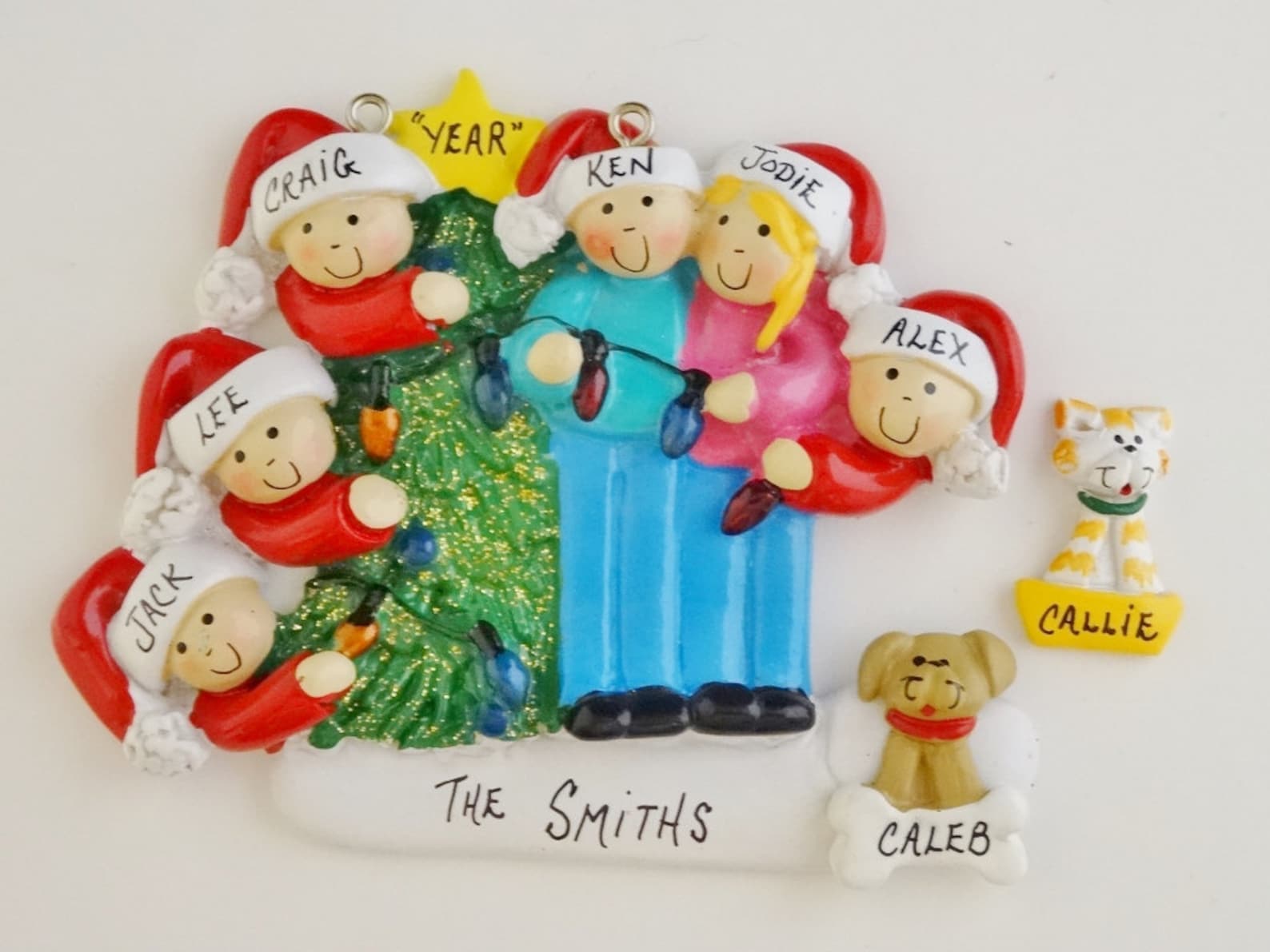 Family of 6 With Dog or Cat Added Personalized Ornament - Family of 6 ...