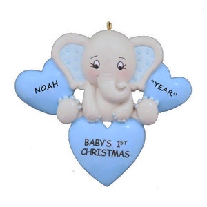 Baby Boy's 1st Christmas Personalized Elephant Ornament - Baby Boy's First Christmas Ornament