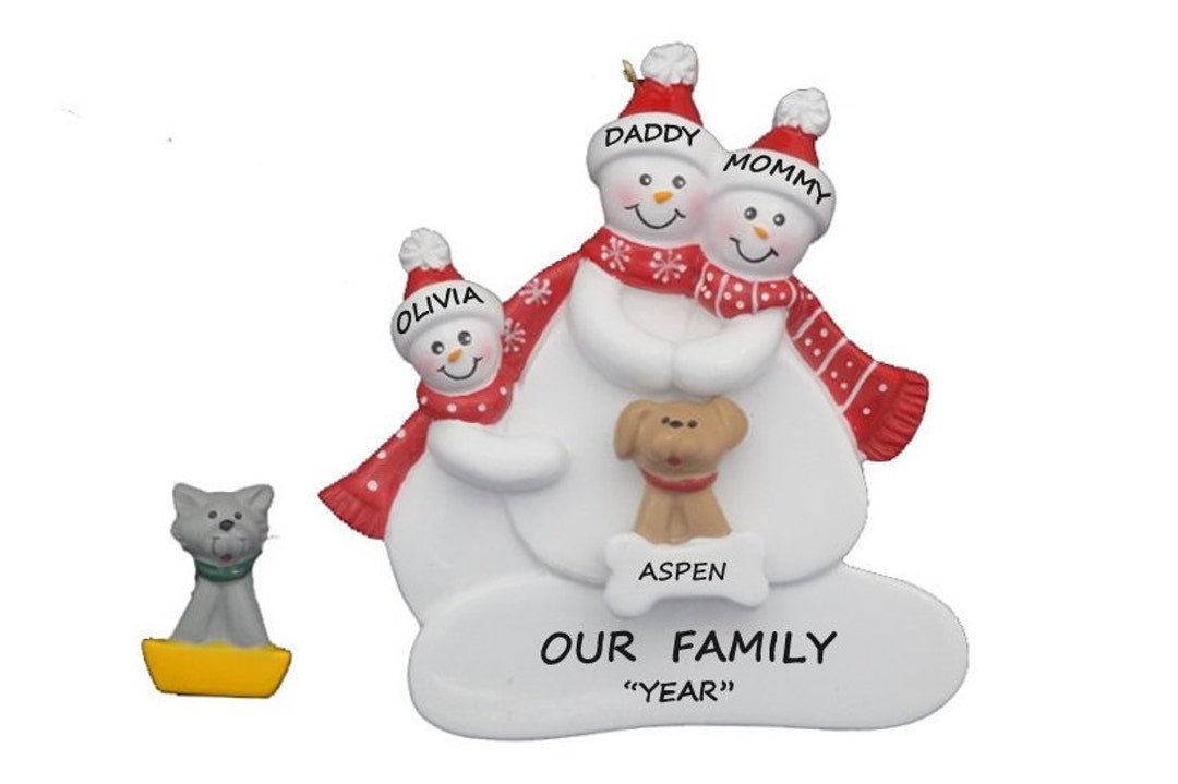 Family of Three Personalized Christmas Ornament With Custom Dog or Cat ...