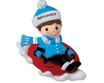 Snow Tubing Personalized Ornament - Boy or Girl Winter Snow Tubing Christmas Ornament