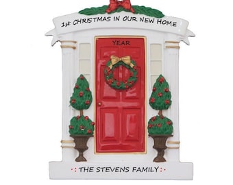 RED Front Door Personalized Ornament - 1st Christmas in New Home Red Front Door Christmas Ornament