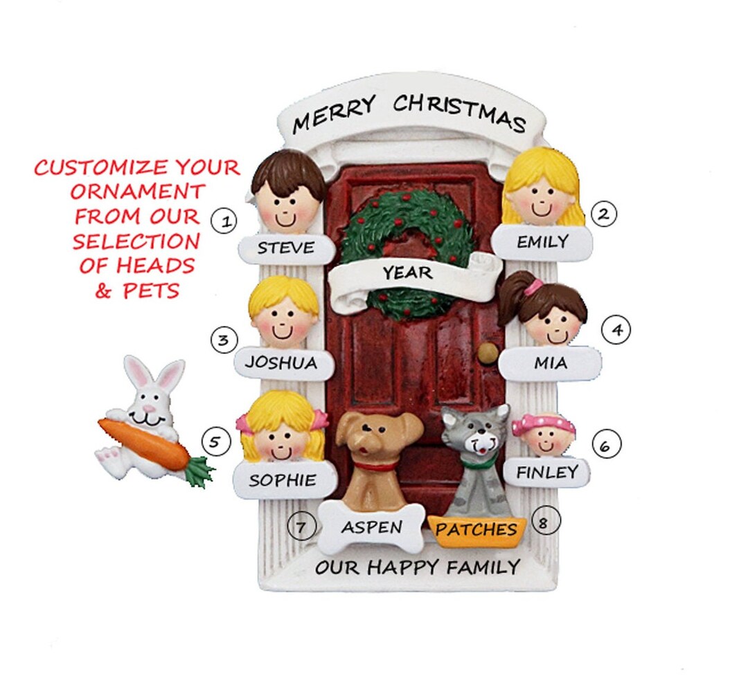 Personalized Family of 6 Door Ornament With Cats, Dogs and Other Pets ...