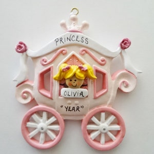 Personalized Christmas Ornament for Girl  - Princess and Carriage Girls Personalized Ornament- Custom Personalized Girl Princess Ornament