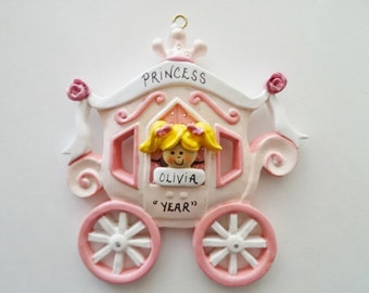 Personalized Christmas Ornament for Girl  - Princess and Carriage Girls Personalized Ornament- Custom Personalized Girl Princess Ornament