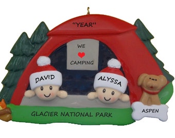 Personalized Couple Camping Christmas Ornament With Dog - Couple Camping Vacation Ornament - Couple Ornament Loves Tent Camping With Dog