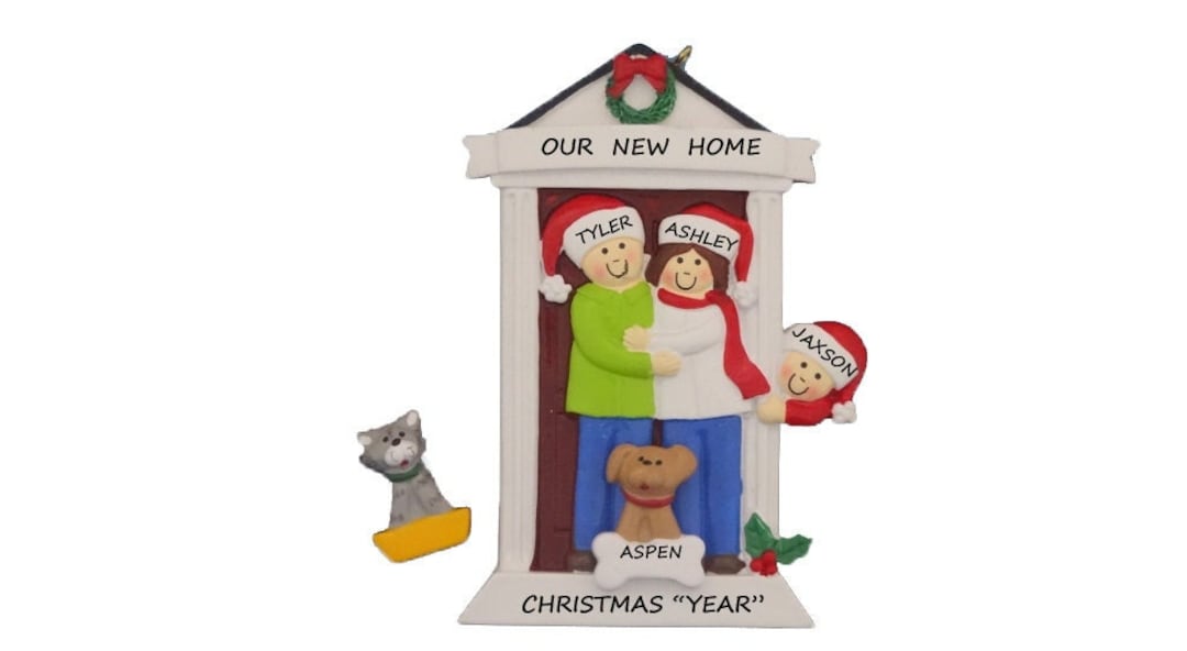 Our New Home Family of 3 With Dog or Cat Personalized Christmas ...