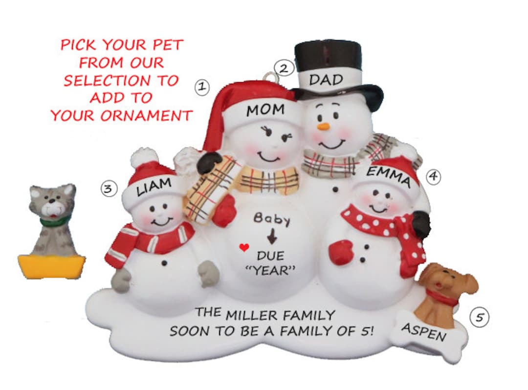 Personalized Ornament Expecting Baby Family of 4 With Custom Dog or Cat ...