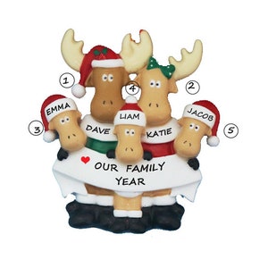 Personalized Moose Family of 5 Ornament - Personalized Moose Family of Five Customized Christmas Ornament