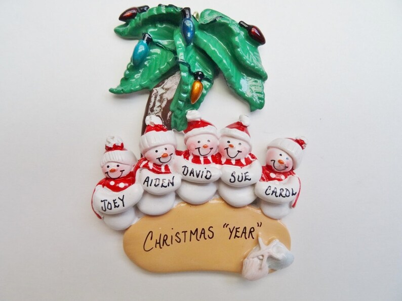 Tropical Snow Family of 5 Personalized Christmas Ornament - Etsy