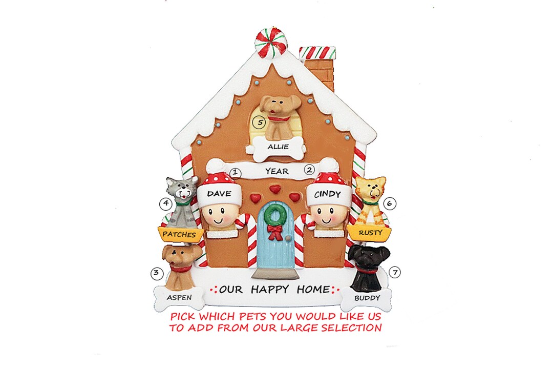 Gingerbread House Couple's Ornament With 5 Pets - Home Sweet Home ...