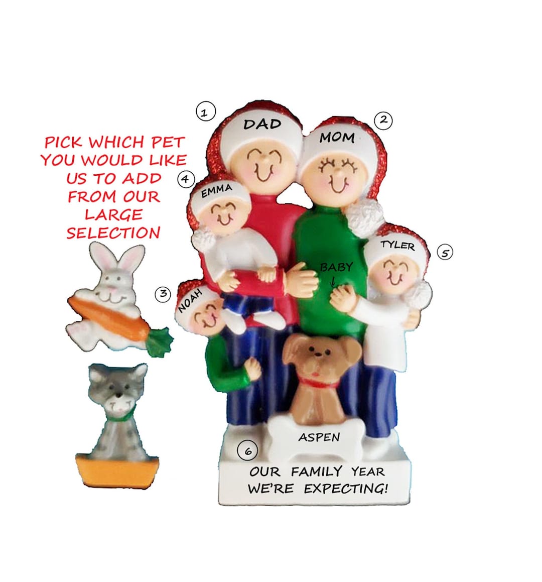 Personalized Ornament Expecting Baby Family of 5 With Custom Dog or Cat ...